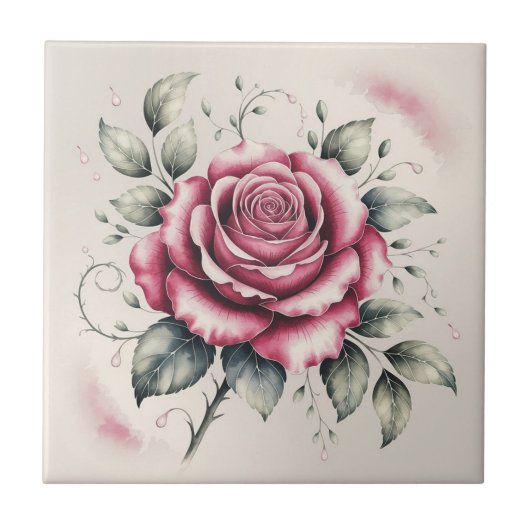 Moderne elegante Wasserfarbe schöne rosa Rose Fliese (Vorderseite)