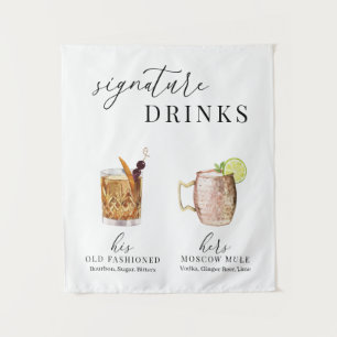 Moderne elegante Wasserfarbe Signature-Drinks-Schi Wandteppich