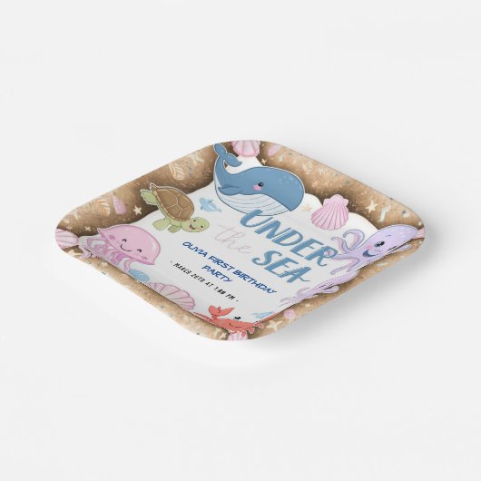 Moderne, elegante Wasserfarbe unter dem Meeresgebu Pappteller (Gewinkelt)