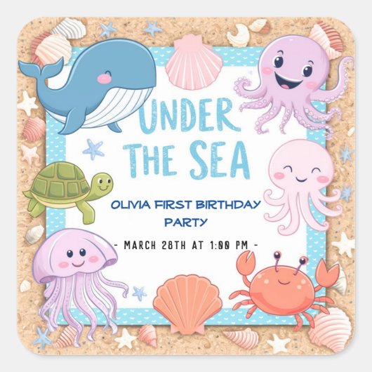 Moderne, elegante Wasserfarbe unter dem Meeresgebu Quadratischer Aufkleber (Vorderseite)