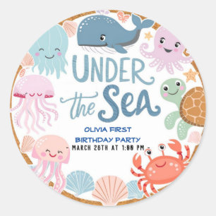 Moderne, elegante Wasserfarbe unter dem Meeresgebu Runder Aufkleber