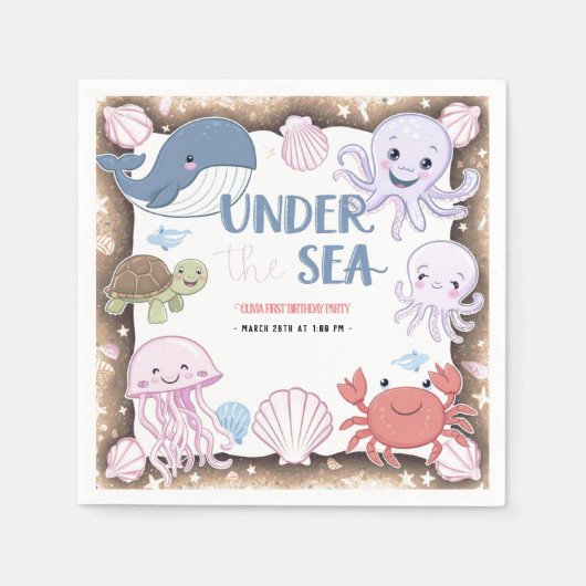 Moderne, elegante Wasserfarbe unter dem Meeresgebu Serviette (Vorderseite)