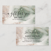 Moderne elegante Wasserfarben Grün und Gold Rabattkarte (Vorne/Hinten)