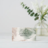 Moderne elegante Wasserfarben Grün und Gold Visitenkarte (Stehend Vorderseite)