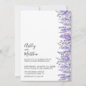 Moderne elegante Wasserfarben Lila Blumenhochzeit Einladung (Vorderseite)