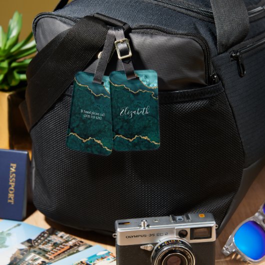 Moderne Elegante Wasserfarben Marble Geode Aquamar Gepäckanhänger (Vorderseite & Rückseite)