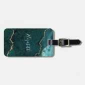 Moderne Elegante Wasserfarben Marble Geode Aquamar Gepäckanhänger (Vorderseite horizontal)