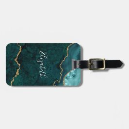 Moderne Elegante Wasserfarben Marble Geode Aquamar Gepäckanhänger