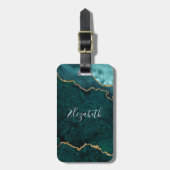 Moderne Elegante Wasserfarben Marble Geode Aquamar Gepäckanhänger (Vorderseite vertikal)
