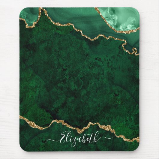 Moderne elegante Wasserfarben Marble Geode Green G Mousepad (Vorne)