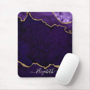 Moderne Elegante Wasserfarben Marble Geode Lila Go Mousepad