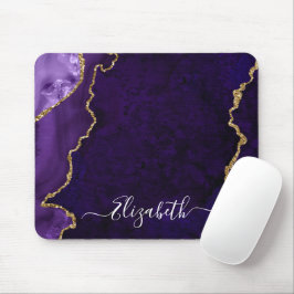 Moderne Elegante Wasserfarben Marble Gold Lila Geo Mousepad