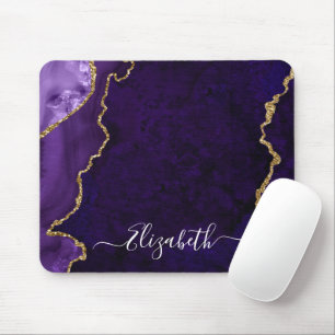 Moderne Elegante Wasserfarben Marble Gold Lila Geo Mousepad