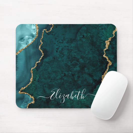 Moderne elegante Wasserfarben Marmorplatte Aquamar Mousepad (Mit Mouse)