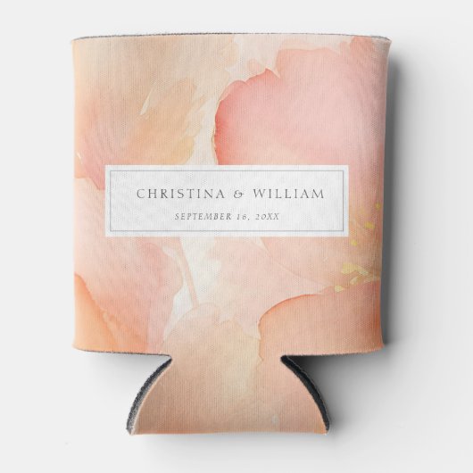 Moderne Elegante Wasserfarben Peach Floral Wedding Dosenkühler (Vorderseite)