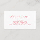 Moderne Elegante Wasserfarben Rosa Blumen Visitenkarte (Rückseite)