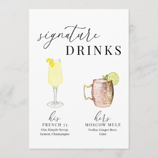 Moderne Elegante Wasserfarben Signature Drinks Zei (Vorderseite)