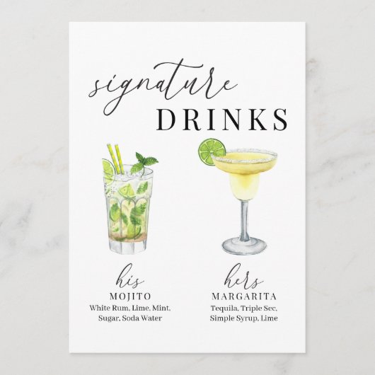 Moderne Elegante Wasserfarben Signature Drinks Zei (Vorderseite)