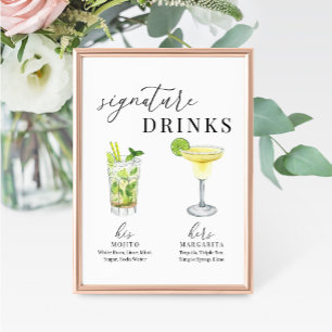 Moderne Elegante Wasserfarben Signature Drinks Zei