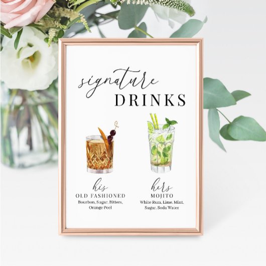 Moderne Elegante Wasserfarben Signature Drinks Zei