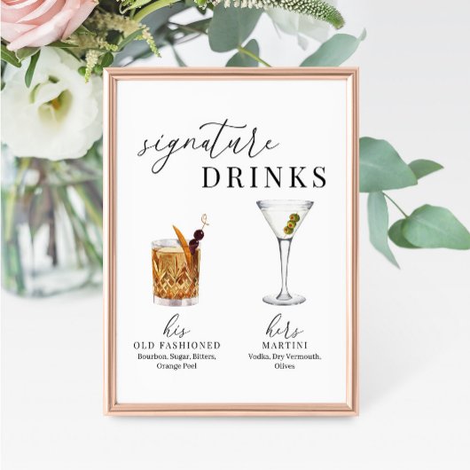 Moderne Elegante Wasserfarben Signature Drinks Zei