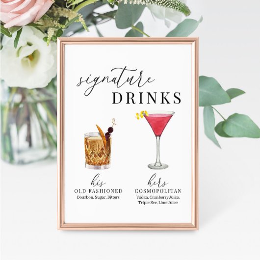 Moderne Elegante Wasserfarben Signature Drinks Zei