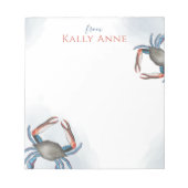 Moderne Elegante Watercolor Einfache Blauen Krabbe Notizblock (Vorderseite)