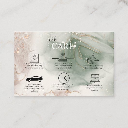 Moderne, elegante Watercolor Green and Gold Cake C Visitenkarte (Vorderseite)