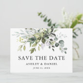 Moderne Elegante Watercolor Grün Save The Date (Stehend Vorderseite)