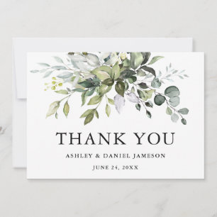 Moderne Elegante Watercolor Grüne Hochzeit Dankeskarte