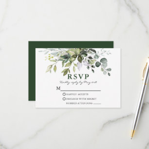 Moderne Elegante Watercolor Grüne Hochzeit RSVP Karte