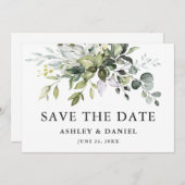 Moderne Elegante Watercolor Grüne Save The Date (Vorne/Hinten)
