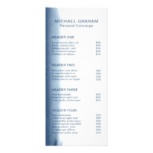 Moderne elegante Watercolor Navy Blue Price List Werbekarte