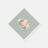 Moderne Elegante Watercolor Peony Sage Green Weddi Serviette (Ecke)