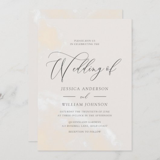 Moderne elegante Watercolor-Script-Hochzeit Einladung (Vorne/Hinten)