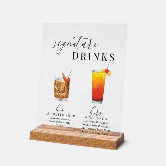 Moderne, elegante Watercolor Signature Drinks Acrylschild (Winkel)