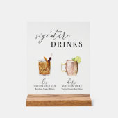 Moderne, elegante Watercolor Signature Drinks Acrylschild (Vorderseite)
