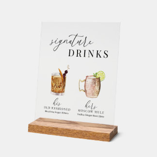 Moderne, elegante Watercolor Signature Drinks Acrylschild