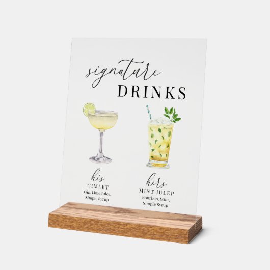 Moderne, elegante Watercolor Signature Drinks Acrylschild (Winkel)