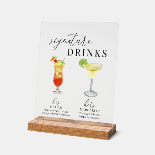 Moderne, elegante Watercolor Signature Drinks Acrylschild (Winkel)
