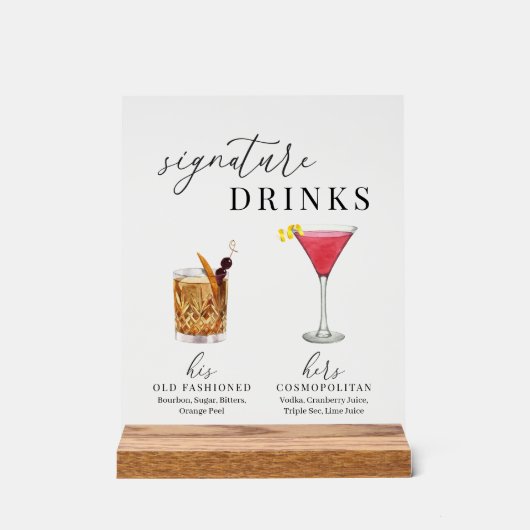 Moderne, elegante Watercolor Signature Drinks Acrylschild (Vorderseite)