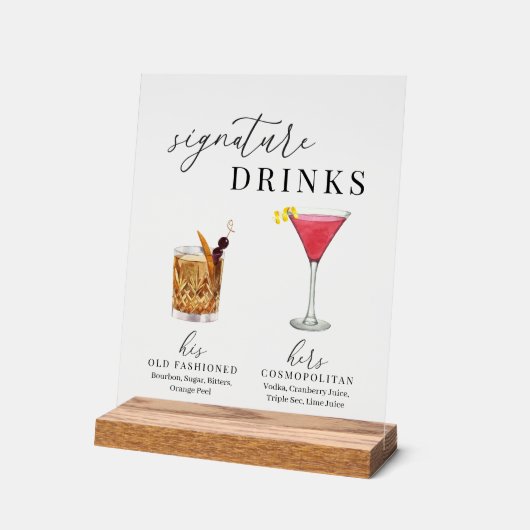 Moderne, elegante Watercolor Signature Drinks Acrylschild (Winkel)