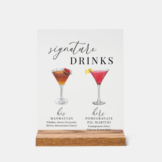 Moderne, elegante Watercolor Signature Drinks Acrylschild (Vorderseite)