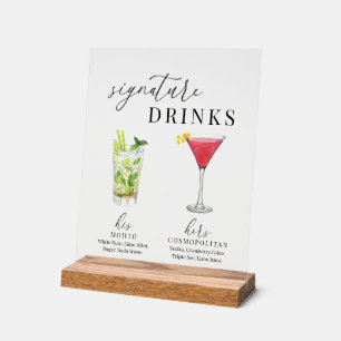 Moderne, elegante Watercolor Signature Drinks Acrylschild