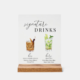 Moderne, elegante Watercolor Signature Drinks Acrylschild