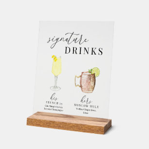 Moderne, elegante Watercolor Signature Drinks Acrylschild