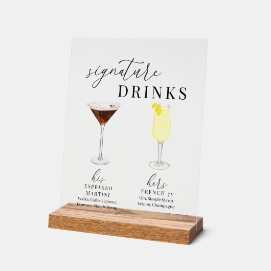 Moderne, elegante Watercolor Signature Drinks Acrylschild (Winkel)