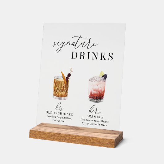 Moderne, elegante Watercolor Signature Drinks Acrylschild (Winkel)