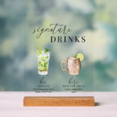 Moderne, elegante Watercolor Signature Drinks Acrylschild (Neutral)