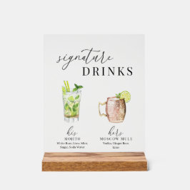 Moderne, elegante Watercolor Signature Drinks Acrylschild